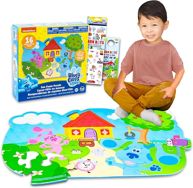 The Blue's Clues Puzzle Floormat - Bundle with 16 Piece Blue's Clues Foam Mat Plus Stickers and More | Foam Puzzle Mat for Kids, Boys, Girls