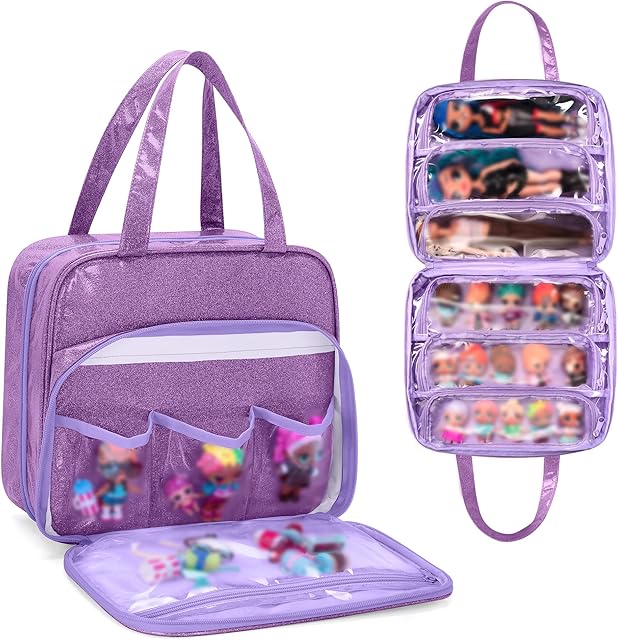 The LoDrid Doll Tote Carrying Case Compatible with LOL Surprise Dolls All, Hanging Organizer Storage Bag with 6 Clear Window Pockets for Girls, Bag Only, Purple,(Patent Design)
