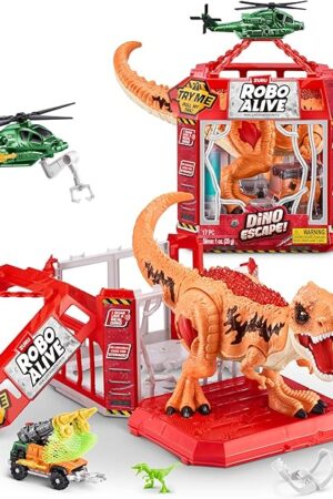 The Robo Alive Dino Escape, Robotic Light Up, Vehicles with Firing Weapons, Storable, Giftable, Ages 3+ by ZURU