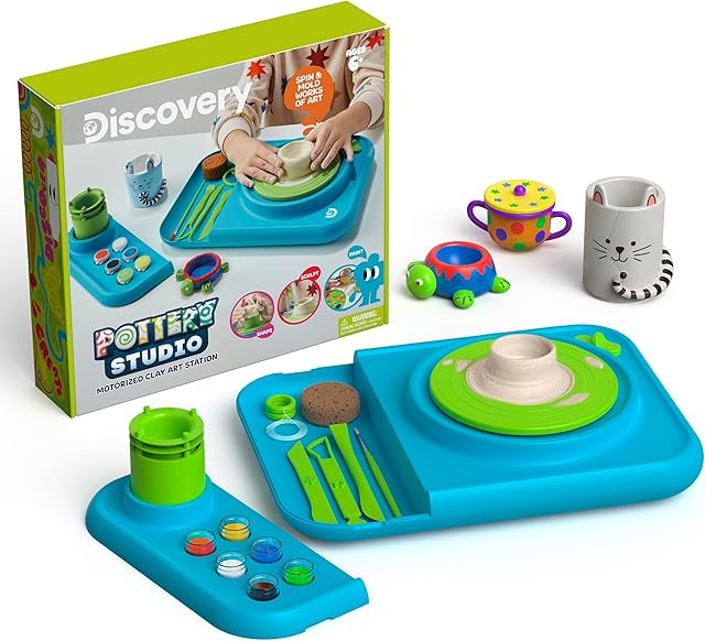 The Discovery™ Pottery Studio Motorized Clay Art Station – Complete Set with Pottery Wheel, 3 Molds, Tools, Paints, & Air-Dry Clay for Kids| Arts and Crafts Toy for Boys Girls| Art Supplies Activity Kit