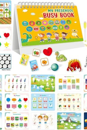The Preschool Busy Book for Toddlers, 15 Themes 30 Pages Montessori Book, Preschool Workbook Activity Binder Montessori Toys for Toddlers, Sensory Educational Toys for Boys Girls.