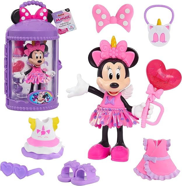 The Disney Junior Minnie Mouse Fabulous Fashion Doll Unicorn Fantasy, 14-pieces, Pretend Play, Kids Toys for Ages 3 Up by Just Play