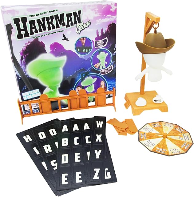 The Fotorama Hankman Glow, Magnetic Hangman Mystery Word Guessing Game for Kids & Families, Glow in The Dark Travel Game, Guess Who Before Hank Falls