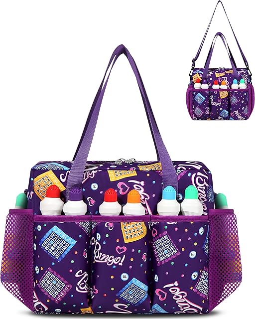 The Bingo Bag with Pockets for Daubers Dabbers Dobbers Dotters Casino Bingo Game Accessories for Adults Seniors Purple
