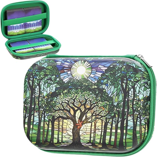 The Hard Travel Playing Card Game Case, 300+ Trading Cards Case, Portable Travel Storage Box Compatible with Magic Mtg Classic Board Game(Green Tree)