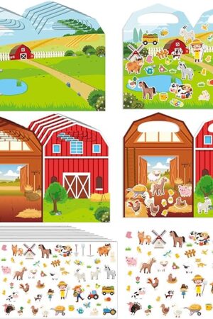 The Sabary 12 Set Farm Animal Sticker Scene Include 12 Backgrounds 12 Sheets Self Adhesive Stickers for Kids Sunday School Crafts Decorations
