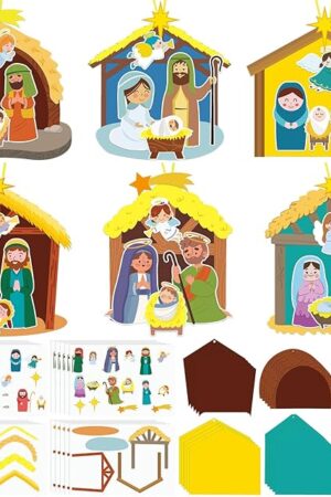 The ReliThick 30 Sets Nativity Scene Craft Kit for Kids Nativity Crafts Stick Ornament Religious Crafts Kit Christian Christmas Tree Ornament Crafts with Rope for Kids Classroom Party Favors Supplies