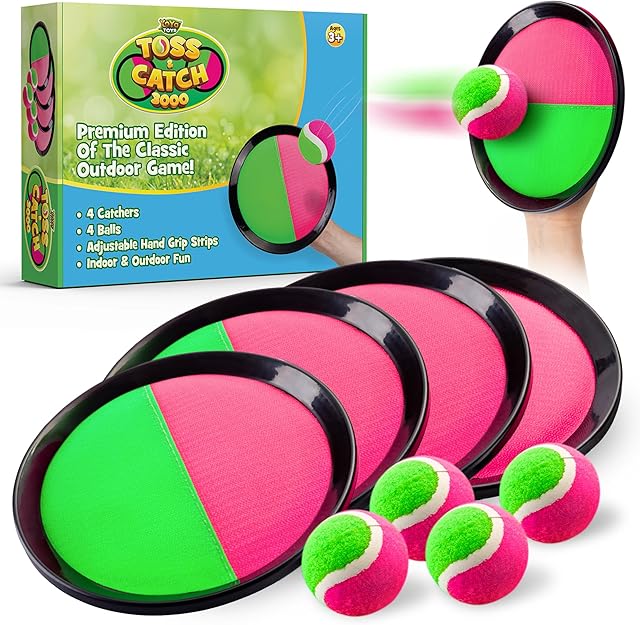 The YoYa Toys Toss and Catch Ball Game Toy Set - 4 Paddles & 4 Sticky Balls - Fun Kids Outdoor Games Activity for Backyard, Beach, Park, Camping - Gift for Boys & Girls Ages 4 5 6 7 8 9 10 11 12 Year Old