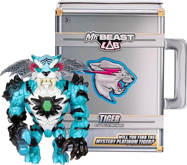 The MrBeast Lab Apex Beast Tiger Collector Figure, 6.25" Tall, with Extreme Detailing, Premium Packaging, 13 Points of Articulation & Chomp Jaw - Styles May Vary