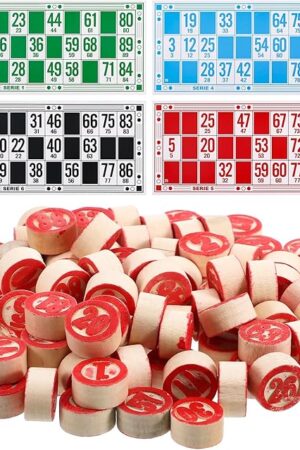 The Russian Lotto Board Games Family Bingo Board Game Set of 48 Bingo Cards and 90 Wooden Chess, Great for Adults Kids Family Game Night, Halloween, School Classroom Activity, Parites