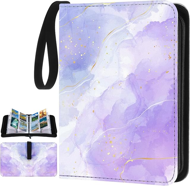 The Card Binder 4/9 Pocket PU Waterproof Trading Binder Compatible with Mtg/ygo/tcg for 400/900 Portable Album Holder with Zipper Wristband Card Organizer