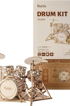 The Rolife 3D Wooden Puzzles Model Kit for Adults and Teens to Build Musical Instrument Series (Drum kit)