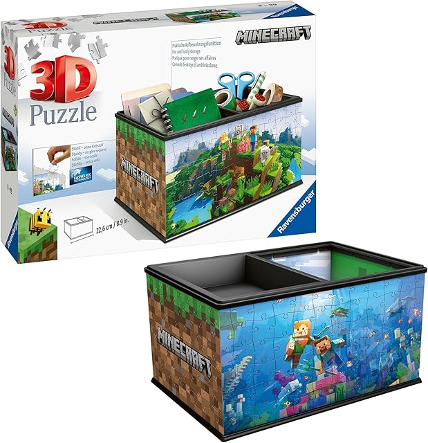 The Ravensburger Storage Box Minecraft Jigsaw Puzzle for Kids - Every Piece is Unique, Pieces Fit Together Perfectly