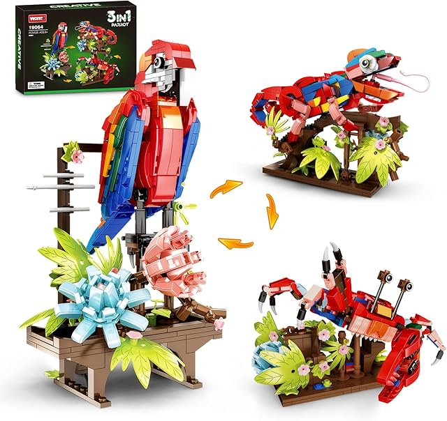 The 3 in 1 Animals Parrot Chameleon Crab Building Block Set, Flowers Botanical Animal Building Toy, Compatible with Lego Creative Construction Gift for Adults Kids Boys Girls 6+(538PCS)
