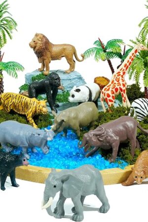 The Rileryan 20 PCS Wild Jungle Rainforest Animals Diorama Supplies Kit Mini Safari African Animal Diorama Forest Zoo Plastic Animals Figurines Accessories Home Decor