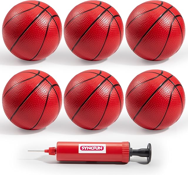 The SYNCFUN 5" Mini Basketball Set, 6 PCS Small Ball with Pump for Mini Basketball Hoop, Rubber Toy Ball for Pool, Indoor and Outdoor Games, Sports Toys for Toddlers and Teenagers