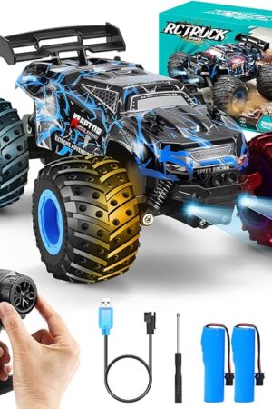 The Remote Control Car, 1:18 Scale Rc Cars, All-Terrain RC Truck with LED Light, 20KM/H, Rechargeable, 2WD, 2.4GHz, Sturdy PVC Shell, Remote Control Car for Boys 4-7 8-12, Beginner