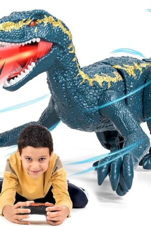 The Remote Control Dinosaur Toys for Kids 3-5 5-7, One-Key Demo Simulated Jurassic Velociraptor Dino Toys for Kids Boys with Light & Sounds, Dinosaur Toys Gifts for 3 4 5 6 7 8 Years Old Boys