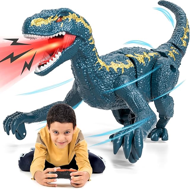 The Remote Control Dinosaur Toys for Kids 3-5 5-7, One-Key Demo Simulated Jurassic Velociraptor Dino Toys for Kids Boys with Light & Sounds, Dinosaur Toys Gifts for 3 4 5 6 7 8 Years Old Boys