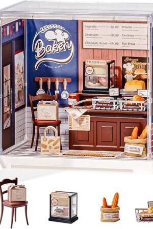 The Rolife Super Creator Mini-Size | DIY Miniature Plastic House Building Set Playset with Dustcover, Suitable for Mini Figures Construction Toys Diorama Gifts for Teens Adults (Butter Bakery House)