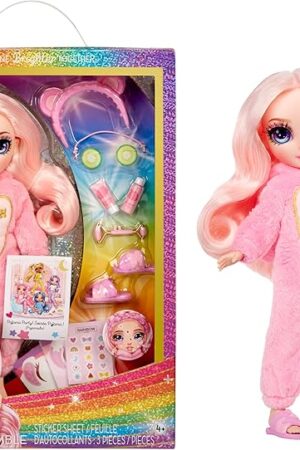 The Rainbow High Jr High PJ Party - Bella, Pink 9" Posable Fashion Doll with Soft Onesie, Slippers, Fun Play Accessories, Great Toy Gift for Girls Kids Ages 4-12 Years