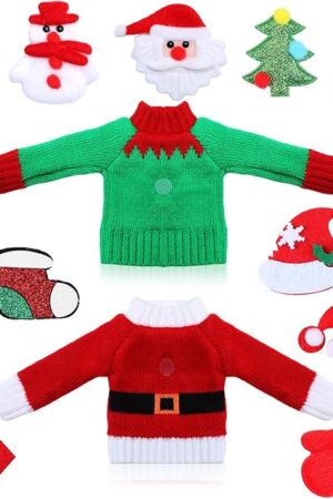 The Poen 14 Pieces Christmas Doll Clothing Accessories Include Sweater Attachable Santa Decals Christmas Doll Outfit Clothes for Xmas Holiday Decorations