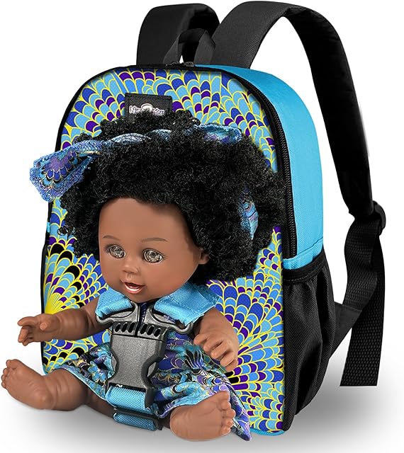 The Nice2you Black Baby Doll with Backpack Carrier, 10in American African Doll for Girls Toddlers Aged 2+, Backpack for Baby Doll Accessories Storage, Perfect for 1 2 3 4 5 6 Years Old Kids