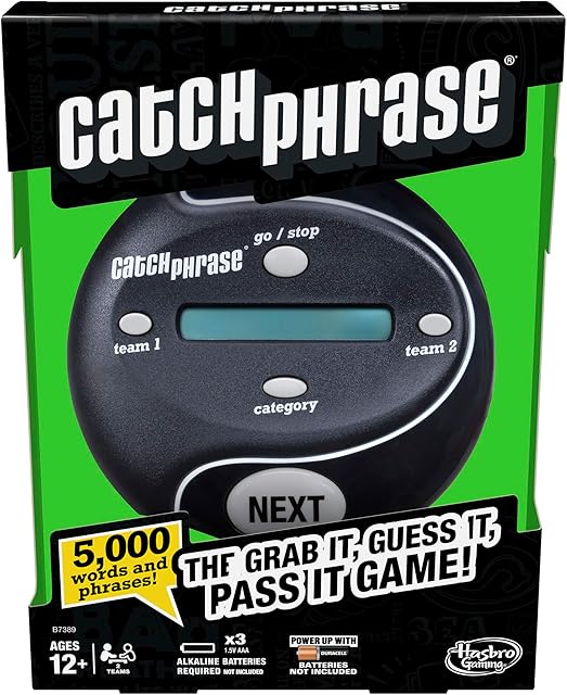 The Hasbro Gaming Catch Phrase Electronic Game | Fun Active Handheld Party Games for Adults, Teens, and Kids | 4 or More Players, 2 Teams | Portable Summer Travel Activities | Ages 12+ (Amazon Exclusive)