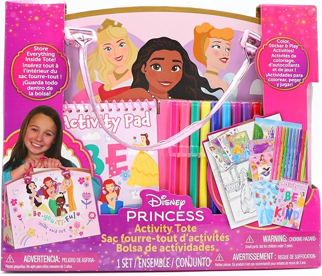 The Disney Princess Activity Tote – Ultimate Princess Adventure Bag with Coloring Books, Stickers, Crayons & Games – Travel-Friendly Art Set for Girls Ages 3+ – Great Gift for Creative Play
