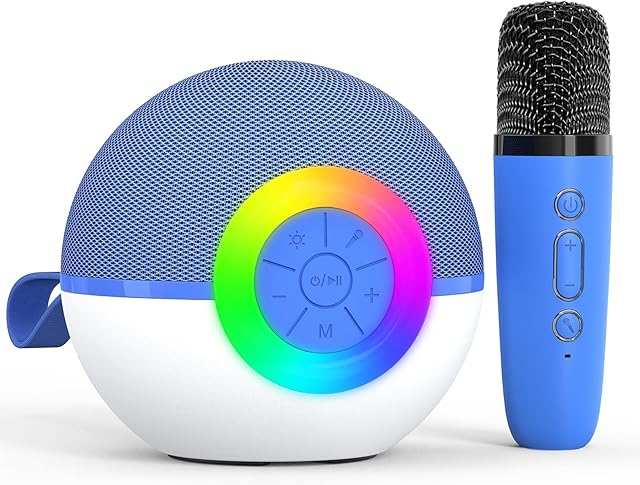 The Karaoke Microphone Machine Toys for Kids Adults, Mini Portable Bluetooth Speaker with Wireless Mic, Christmas Birthday Gifts for Boys Girls Ages 3 4 5 6 7 8 9 10 11 12+ Year (Blue)
