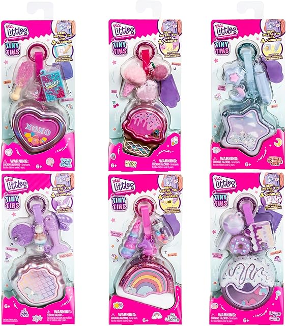 The REAL LITTLES Keychain, Tiny Tins with 4 Charms, Real Working Stationery, 6 to Collect, Multicolor