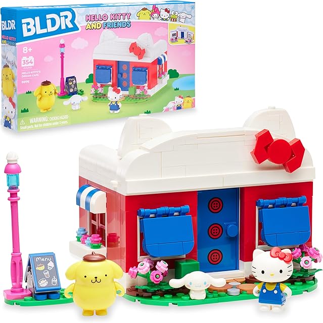 The BLDR Hello Kitty and Friends, Hello Kitty’s Dream Cafe Building Set 0076 with Hello Kitty, Cinnamoroll, and Pompompurin Minifigures - Gift for Kids and Sanrio Fans Ages 8+