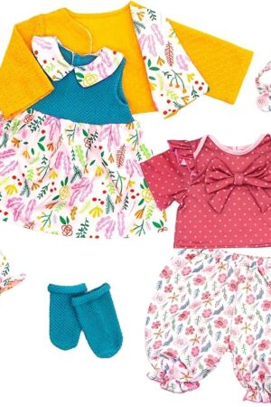 The Reborn Doll Clothes for 20-22 Inch Dolls, 2 Set 20 Inch Baby Doll Clothes Accessories 7 Pcs Include Dress Coat Outfits, Headbands, Socks, Top and Pants