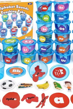 The Joyreal Alphabet Learning Toys for Toddlers - 26 Alphabet Soup Sorters with 245 Flash Cards for Early Letter Awareness & Recognition - Fun Education Classroom Supplies Alphabet Sounds Teaching Games