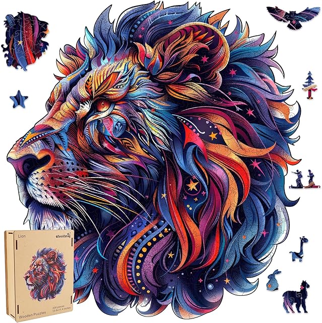 The Wooden Puzzles for Adults 200 Pieces, Lion Jigsaw Puzzles, Unique Shape Animal Adult Puzzles, Irregular Wood Puzzles Creative Gift for Adults Family Game (11.4X10.6 in)