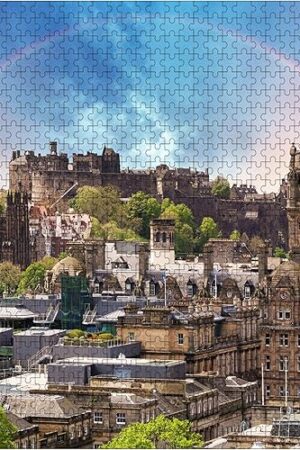 The Rainbow Over Edinburgh Castle View from Calton Hill Scotland 1000 Pieces Wooden Jigsaw Puzzles Personalized Photo Puzzle for Adults Friends Picture Puzzle Gifts for Home Decor
