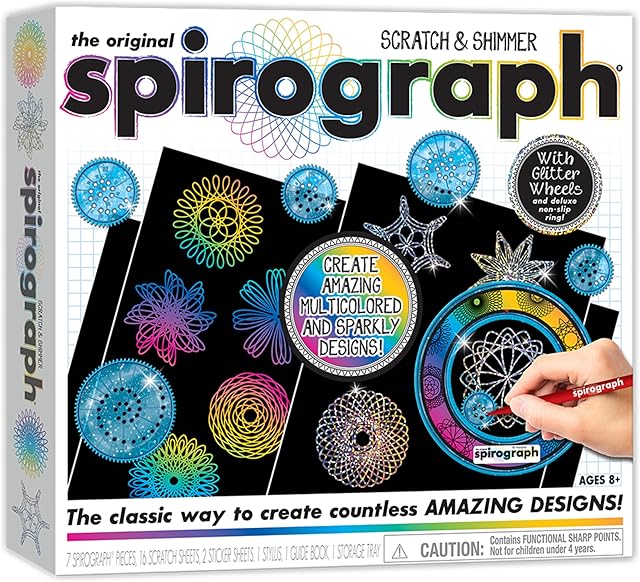 The Spirograph Scratch & Shimmer – Arts and Crafts, Kids Toys, Art Supplies, Craft Supplies, Drawing Kit, Spiral Art, Classic Gear Design Kit, Magic Scratch Paper, Pen, Design Sheet Included, Ages 8+
