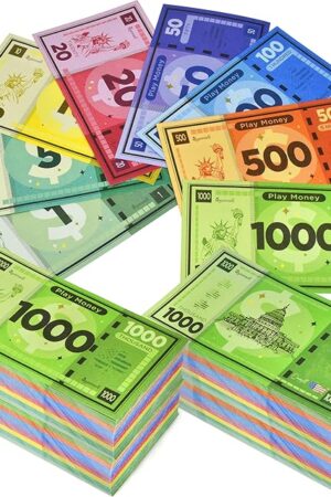 The Queensell Play Money Suitable for Monopoly Board Game – 480 pcs of 60 Each Bill Denomination – Double Sides Printing Paper Money for Pretend Play Cashier - 480 pcs