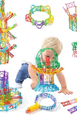 The RAINBOW TOYFROG Snap-N-Twist Building Blocks - 270 Piece Set of Flexible Interlocking Math Manipulatives - Open Ended STEM Toys for 5 to 12 Year Old Boys & Girls - Indoor Recess Games for Classroom