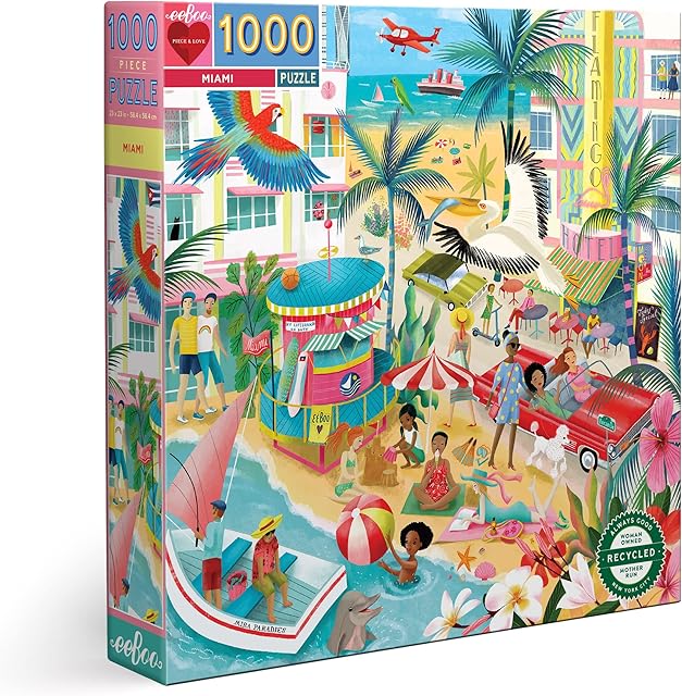 The eeBoo: Piece and Love Miami 1000 Piece Adult Square Jigsaw Puzzle, Sturdy Puzzle Pieces, A Cooperative Activity with Friends and Family