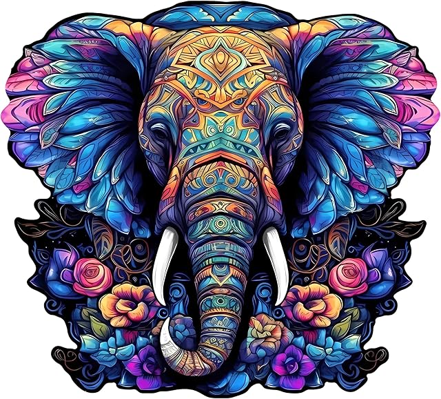 The Wooden Jigsaw Puzzles - Elephant Wood Puzzles, Unique Brain Teasers for Adults and Toddlers, Family Puzzle Game