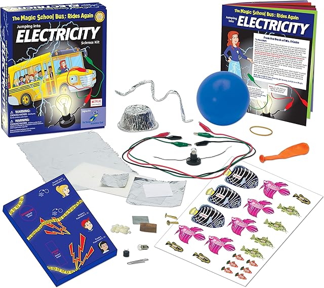 The The Magic School Bus Rides Again: Jumping into Electricity By Horizon Group USA, Homeschool STEM Kits for Kids, Includes Educational Manual, Anti-Static Film, Circuit Holders, Buzzer, Copper & More, multi (WH-925-1140)