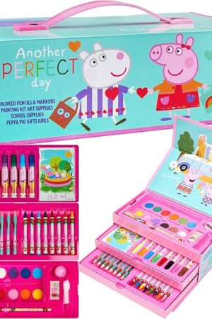 The Peppa Pig Colored Pencils Art Supplies Kids Drawing Kit School Supplies Coloring Stationery Girls Drawing Pencils Art Kit Travel Case with Crayons Arts and Crafts for Kids 4-12
