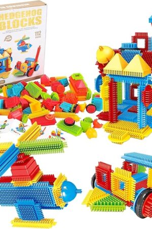 The PowerTRC 112 Pcs Hedgehog Building Blocks Tiles Building Toys for Kids Ages 4-8, Soft Interlocking Bristles Blocks Educational STEM Learning Preschool Toys