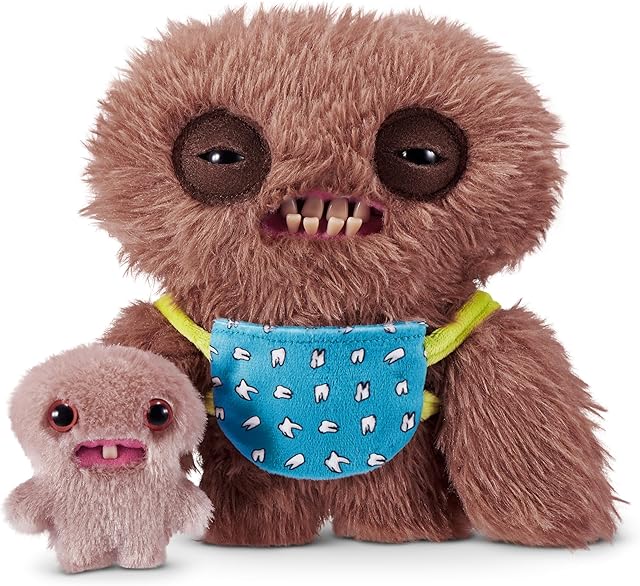 The Mini Rascals 9-inch Assortment Series 1 (Double Trouble) (Squidge (Brown - Long Pile) by ZURU, Funny Ugly Monster Plush Toy