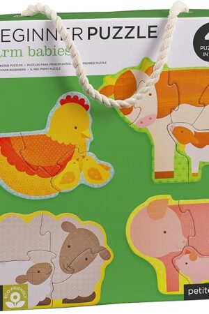 The Petit Collage Beginner Puzzle for Kids, Farm Babies – Includes 4 Mini Puzzles (3-5 Pieces Each) – Cute Animal Puzzles for Ages 2+ – Makes a Great Gift Idea
