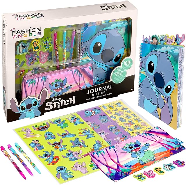 The Fashion Angels Disney Stitch Deluxe Journal Gift Set, Includes Journal, Stickers, Pencils, Erasers & Unique Supplies Pouch, Ideal Stationery Gift Set for Kids & Teens