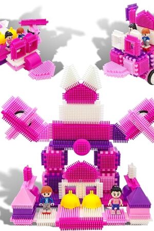 The PicassoTiles PTB106 106pcs Hedgehog Lock Building Blocks Tiles Pink Castle Theme Set w/Human Figures Learning Playset STEM Toy Set Educational Kit Child Brain Development Preschool Kindergarten Toy