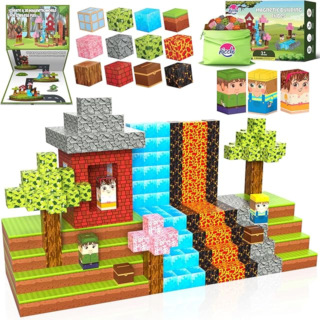 The RICCLE 60 PCS 0.9 Inch Magnetic Blocks - Build Magnetic Building Blocks Toddler STEM Sensory Outdoor Toys for 3+ Year Old Boys & Girls, Educational & Learning Toys for Ages 4-12 (60 Blocks)