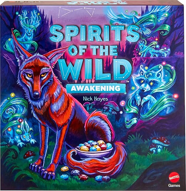The Mattel Games Spirits of The Wild: Awakening Relaxing, Light Strategy Board Game for 2 Players with Stones, Bowl and Coyote Figure